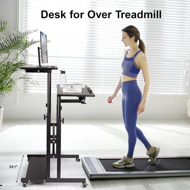 Hadulcet Stand Up/Adjustable Mobile Standing Laptop Desk - Rolling Computer Cart with Wheels & Charging Station, TV Tray, Small Drawing Desk