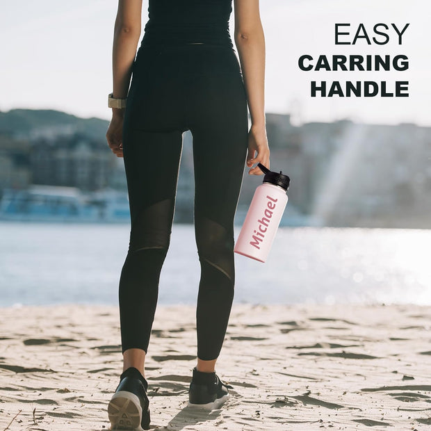 Personalized Custom Water Bottle with Text Photo Print in USA 32oz Double Wall Stainless Steel Leakproof Wide Mouth Cup with Flip Straw