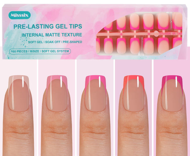 Misssix French Gel Nail Tips, 150Pcs French Tip Press on Nails Long Square Design, No Need to File Tips Pre-lasting, Fake Nails for Nail Art DIY 15 Sizes