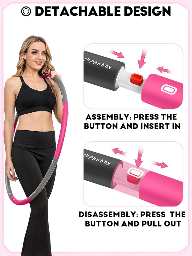 Weighted Exercise Hoop for Adults, 2.2lb Detachable Fitness Hoop, Adjustable Hoop with Jump Rope, Tape Measure and Carry Bag, Home Gym Workout