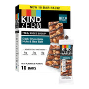 KIND ZERO Added Sugar Bars, Keto Snack, Dark Chocolate Nuts and Sea Salt, Good Source of Fiber, Gluten Free, Low Sugar, 6g Protein, 10 Count