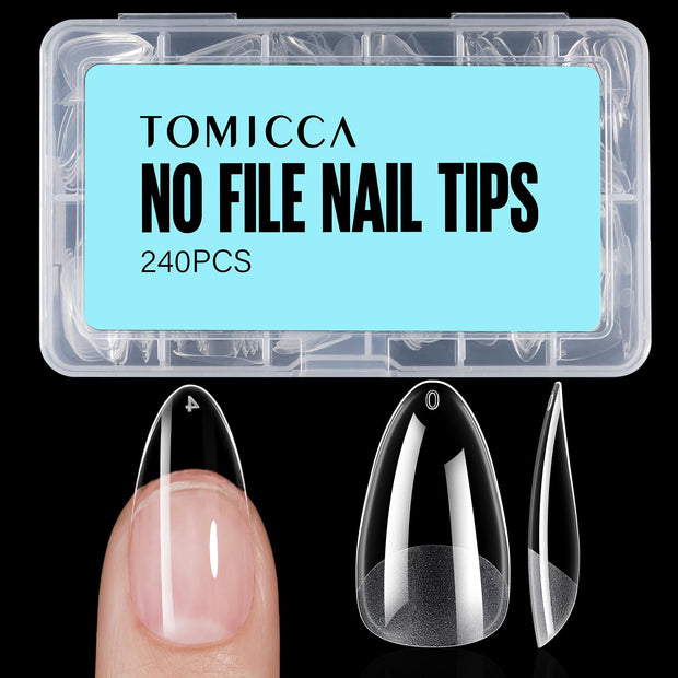 TOMICCA Medium Almond Nail Tips, 504Pcs Acrylic, 12 Sizes Half Matte Soft Gel, Nail Extension for Beginner and Professional