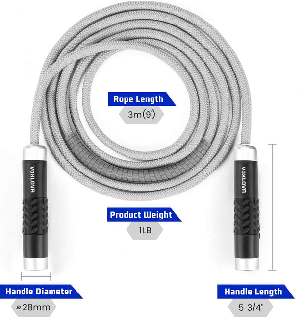 Weighted Rope - 1LB Heavy Jump Rope for Men Women Fitness Workouts, Non-Slip Aluminum Handles, Premium Skipping Rope for Exercise, Adjustable Length 9MM Solid PVC/Cotton Rope