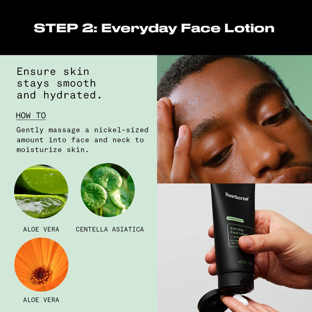 Hawthorne Men's Everyday Essential Skincare Set With Face Wash Cleanser and Lotion. A 2-Step Routine for Smooth, Hydrated Skin. All Natural Ingredients, Paraben Free, Phthalate Free. 4 Fl. Oz. Each.