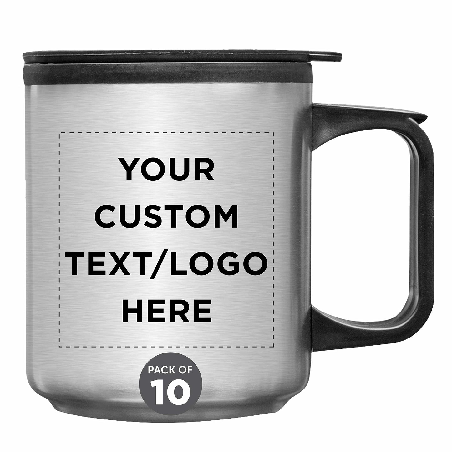 DISCOUNT PROMOS Custom Stainless Steel Travel Mugs with Handle 12 oz. Set of 50, Personalized Bulk Pack - Perfect for Coffee, Soda, Other Hot & Cold Beverages - Stainless Steel