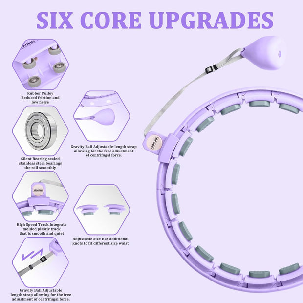 Smart Silent Weighted Hula Circle for Adults - Adjustable 30-50 Inch Exercise Hoop for Women's Weight Loss & Workout - Detachable Fitness Ring with Massage Balls, Belly Fat Burner Equipment