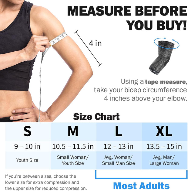 POWERLIX Elbow Orthopedic Brace Compression Support (Pair) - Elbow Sleeve for Tennis, Golfer’s, Bursitis, and Sprains, Arthritis, Tendonitis. Pain Relief(Black, L)