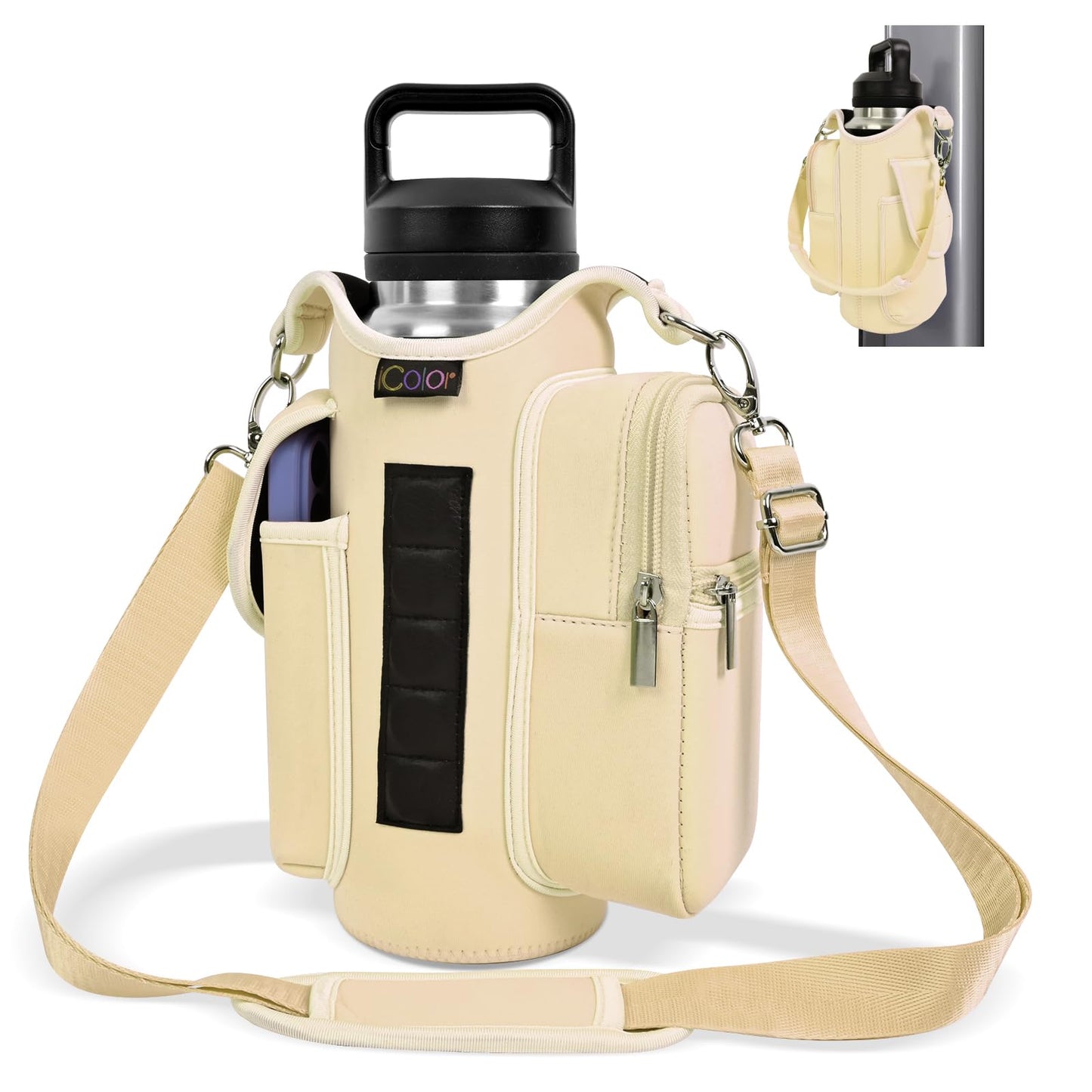 icolor Magnetic Gym Bag Water Bottle Carrier Holder with Phone Pockets & Shoulder Strap,5 Built-in Magnets Gym Bottle Pouch Sleeve,Magnetic Bag Gym Accessories Organizer for Men Women