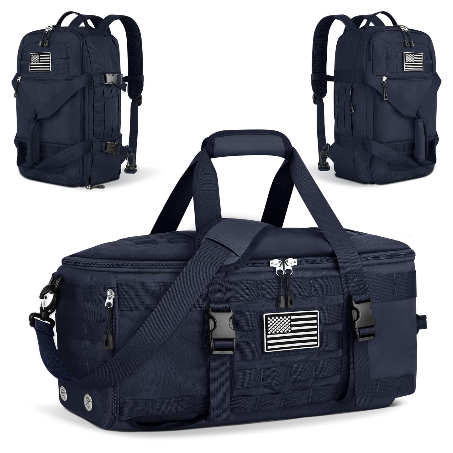 ETRONIK Gym Bags for Men Women, Tactical Duffle Bag Backpack with Shoe Compartment, 3 in 1 Carry on Travel Backpack with Wet Pocket, Weekender Overnight Range Bag for Workout Football Gym, Black