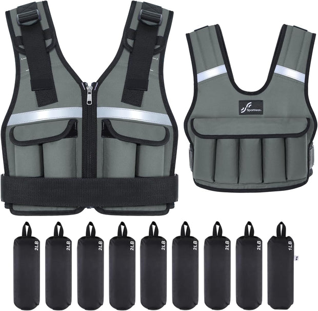 Sportneer Adjustable Weighted Vest Weights: 2-18 lbs/2-40 lbs Washable Weight Vest 16 In 1 Fast Adjust Rucking Vest for Women and Men Home Gym Workout Fitness Strength Training Vests