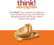 think! Protein Bars, High Protein Snacks, Gluten Free, Kosher Friendly, Creamy Peanut Butter, Nutrition Bars, 2.1 Oz per Bar, 12 Count (Packaging May Vary)