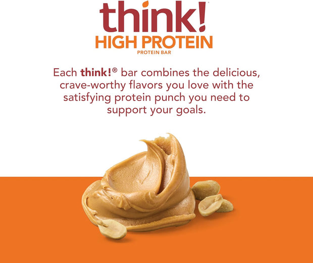 think! Protein Bars, High Protein Snacks, Gluten Free, Kosher Friendly, Creamy Peanut Butter, Nutrition Bars, 2.1 Oz per Bar, 12 Count (Packaging May Vary)