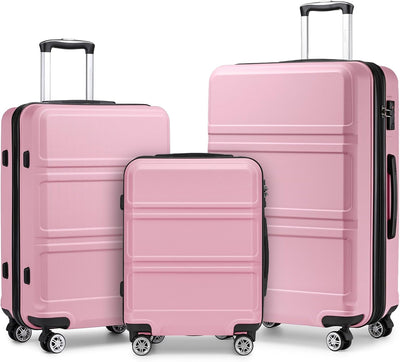 Kono 3 Piece Luggage Sets Expandable(only 28") Lightweight with Spinner Wheels TSA Lock Hardside Travel Rolling Suitcases 20in 24in 28in Carry on Pink