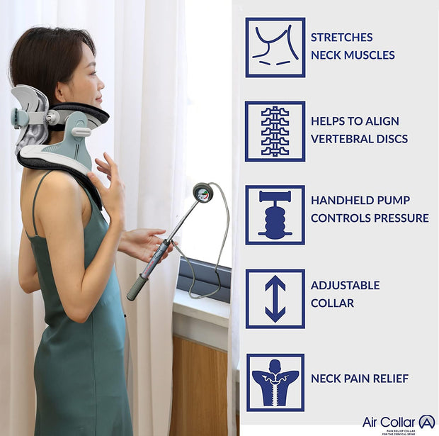 Neck Traction Device by Air Collar - Neck Stretcher - Cervical Traction Device - Neck & Shoulder Pain Relief - Stretcher Collar for Improved Spine Alignment - 2nd Generation (2nd Gen - Electric)