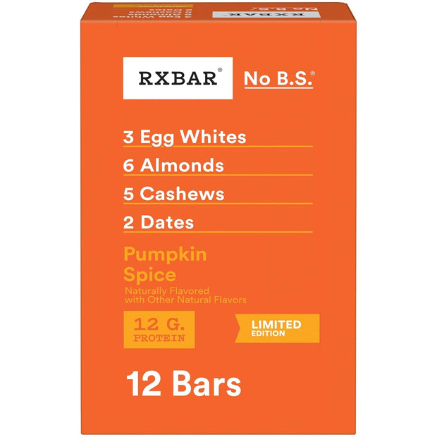 RXBAR Protein Bars, Protein Snack, Snack Bars, Pumpkin Spice, 22oz Box (12 Count)