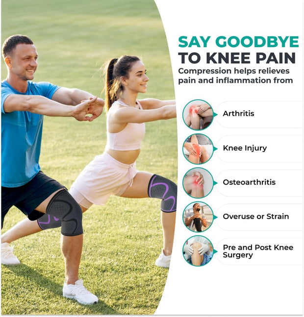 Modvel Compression Knee Brace for Women & Men, 2-Pack Knee Brace for Running Knee Pain, Knee Support Compression Sleeve, Workout Sports Knee Braces for Meniscus Tear, ACL & Arthritis Pain Relief