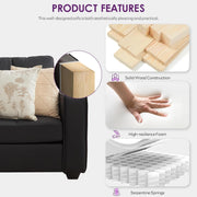 TYBOATLE 88" W Black Faux Leather Sofa Couches for Living Room, Mid-Century Modern Tufted Comfy Small Loveseat w/USB and Wide Arms, 3 Seater Office Cloud Couch for Small Space Apartment Bedroom