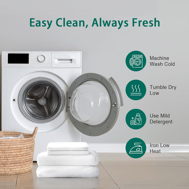 100% Rayon Derived from Bamboo Sheet Sets King Size, Organically Growth, Silky Soft & Cooling, 4 Piece (1 Fitted Sheet, 1 Flat Sheet and 2 Pillowcases) White Bedding Set with 15" Deep Pocket