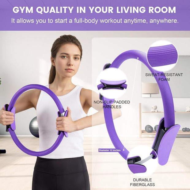 Pilates Ring Circle Fitness Set 17 pcs Equipment Accessories Workouts Includes Pilates Ball Magic Circle Yoga Ring Knee Pads and Resistance Bands for Women Set Gift for Women Weight Loss