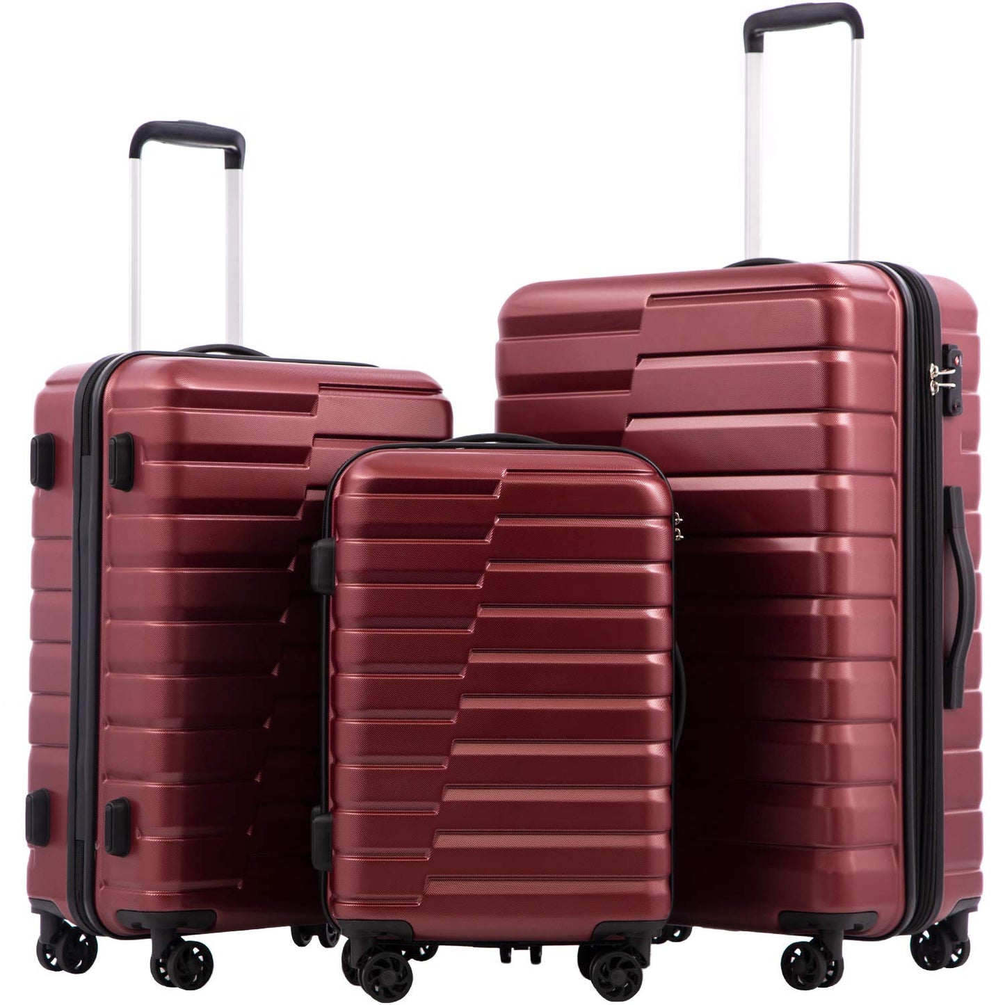 Coolife Expandable Suitcase Luggage set PC ABS TSA Lock Spinner Carry on 3 Piece Sets (blue)