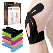 PreCut Kinesiology Tape for Knees, 12 PCS Waterproof KTQUICK Knee Tape for Knee Pain Relief Pre Cut, Original Cotton Athletic Knee Tape, Waterproof & Hypoallergenic Latex-Free for Sports (Black)