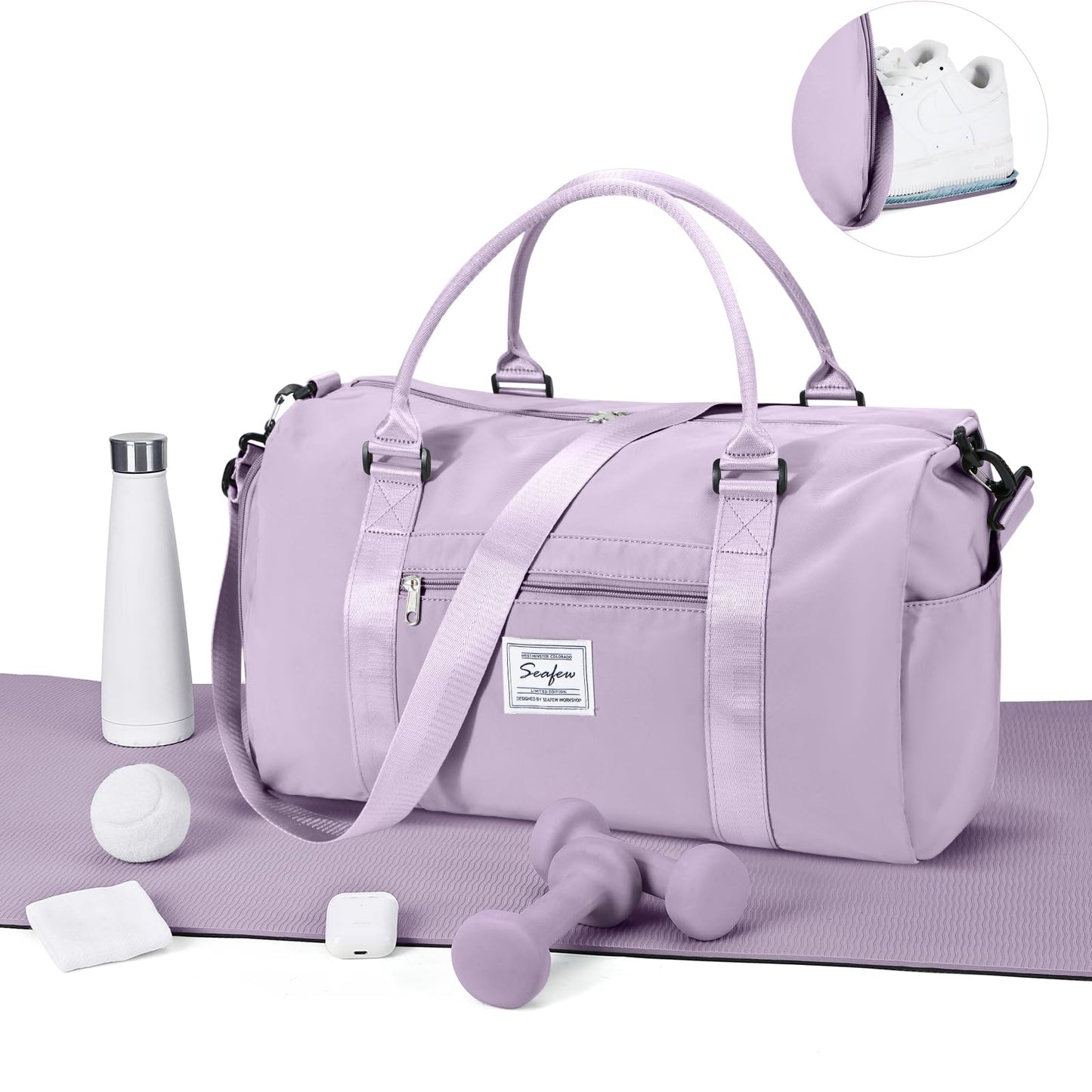 Gym Bags for Women Men with Shoes Compartment,Sports Duffle Bags Personal item travel Duffel Tote Bag Small Carry on Weekender Overnight Bag Workout Dance Bags Hospital Holdalls Grey Green