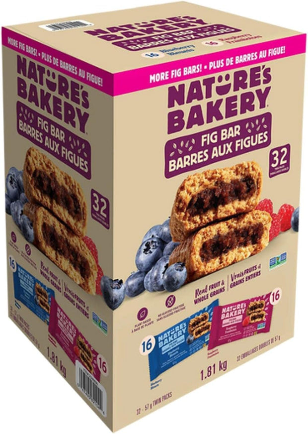 Nature’s Bakery Whole Wheat Fig Bars, Raspberry, Real Fruit, Vegan, Non-GMO, Snack bar, 1 box with 12 twin packs (12 twin packs)