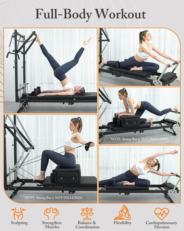 Pilates Reformer, 92" Reformer Pilates Machine with Tower, Adjustable Pilates Equipment for Home Workout, Includes Pilates Tower, Jumpboard