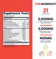 Ultra Clean Stim Free Pump Pre Workout + Nitric Oxide Booster (Fruit Punch) Beetroot, 7G Arginine Citrulline Malate, Betaine, Beta A, ACV+ - Sugar/Caffeine Free Natural Non Stim Preworkout Men & Women