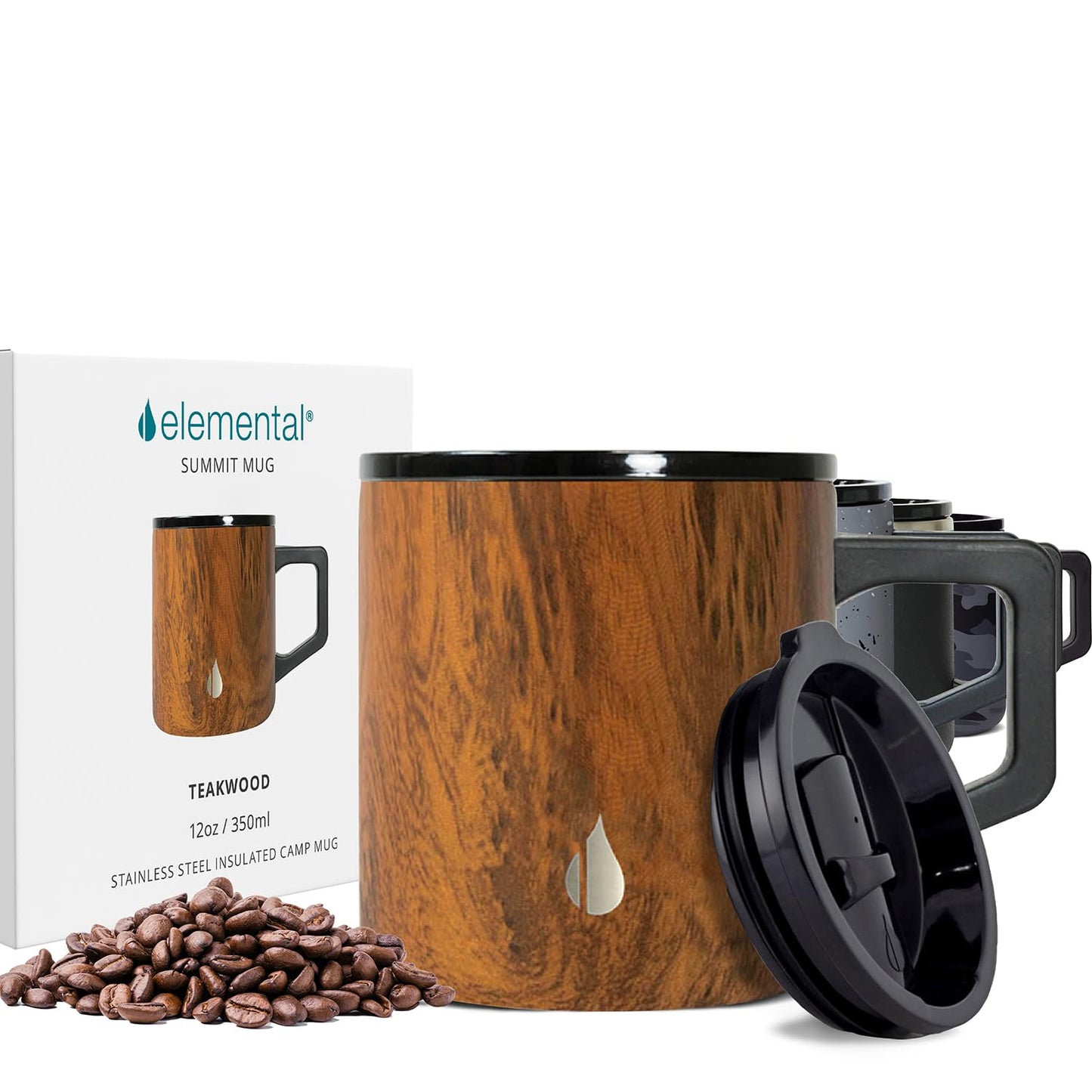 Elemental Insulated Coffee Mug - Triple-Wall Stainless Steel Summit Travel Cup for Hot and Cold Drinks - Thermal Coffee Mug with Lid and Handle for Camping, Office & Travel 12oz - Grey Speckle