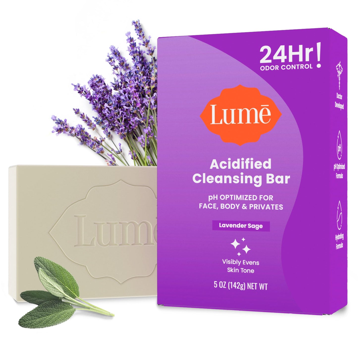 Lume Acidified Body Cleansing Bar - 24 Hour Odor Control - Removes Odor Better than Soap - Moisturizing Formula - Formulated Without SLS orParabens - OB/GYN Developed - 5 ounce (Clean Tangerine)