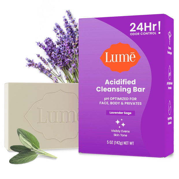 Lume Acidified Body Cleansing Bar - 24 Hour Odor Control - Removes Odor Better than Soap - Moisturizing Formula - Formulated Without SLS or Parabens - OB/GYN Developed - 5 ounce (Unscented)