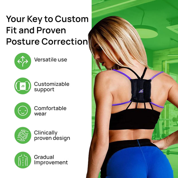 PRIMEKINETIX PostureMedic Dynamic Posture Brace for Neck and Back Support -For Enhanced Shoulder Alignment, Posture Improvement & Stretching- M(Blue)