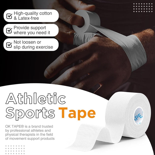 OK TAPE 4 Rolls Athletic Tape, Sports Tape for Injuries, Rigid, Easy Tear Medical Tape, Wrist Tape, No Sticky Residue | Secure Ankle, Finger, Knee- 1.5inch x 15yards (Purple)