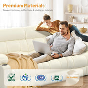Loveseat Recliner Sofa, Flip Middle Backrest Design PU Leather 3 Seat Reclining Sofa with Storage Drawer, Manual Couch for Living Room (Ivory White, PU)
