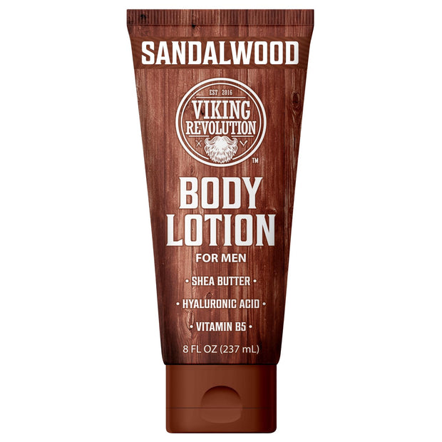Viking Revolution Sandalwood Body Lotion for Men – Mens Lotion for Dry Skin with Shea Butter, Hyaluronic Acid and Vitamin B5 – Nourishing Mens Body Lotion for Hydrated and Smooth Skin (8oz, 1 Pack)