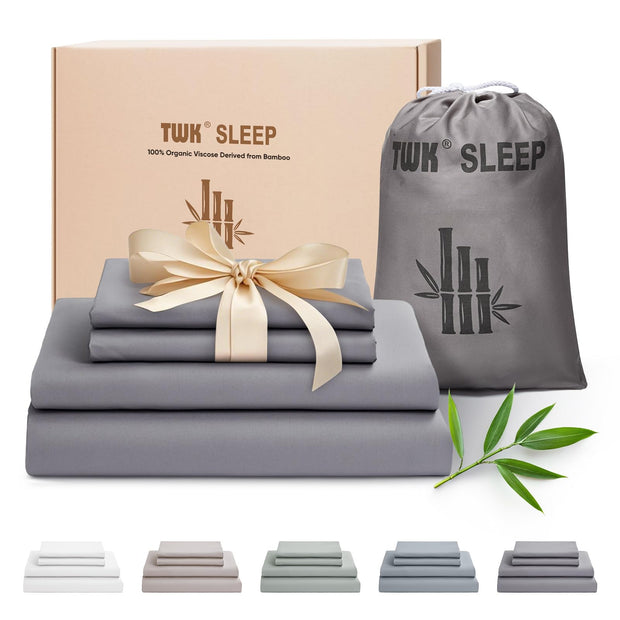 TWK Luxury Sheet Set, Genuine 100% Organic Viscose Derived from Bamboo, Cooling & Breathable, Silky Soft, Bedding Sheets & Pillowcases (White, King(78 * 80 * 15))