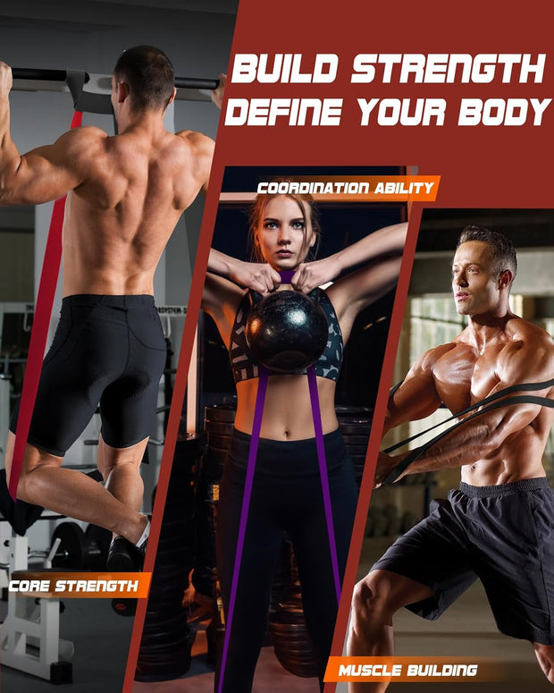 Resistance Bands Set - Pull Up Bands for Men Women, Exercise Bands Resistance with Door Anchor, Training Poster & Pouch for Body Stretching, Pull Up Assist