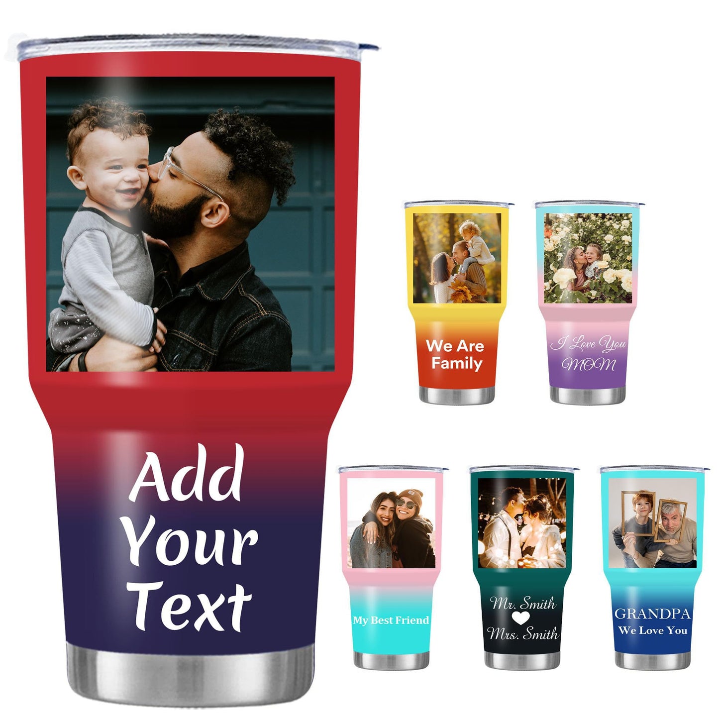 FunStudio Personalized Tumbler with Picture, Name Photo Coffee Tumbler 20oz 30oz Insulated Stainless Steel Custom Mug Cup Gift for Men Women Dad Mom Birthday Fathers Day Mothers Day