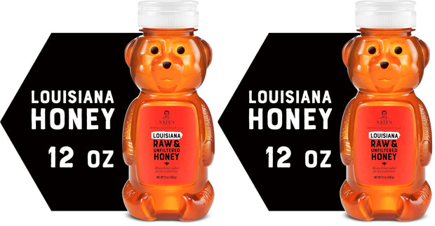 Nate's Louisiana 100% Pure, Raw & Unfiltered Honey - 12 oz. Honey Bear Bottle - All-natural Sweetener