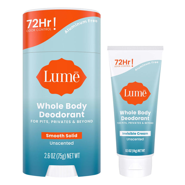 Lume Whole Body Deodorant - Invisible Cream Mini + Solid Stick Bundle - 72 Hour Odor Control - Aluminum & Baking Soda Free, Skin Loving (Lavender Sage)