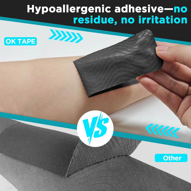 OK TAPE 4 Rolls Kinesiology Tape Precut, Cotton Elastic Athletic Tape Latex Free,20 Strips per Roll 2in x 16ft,Muscle Support,Mixcolor