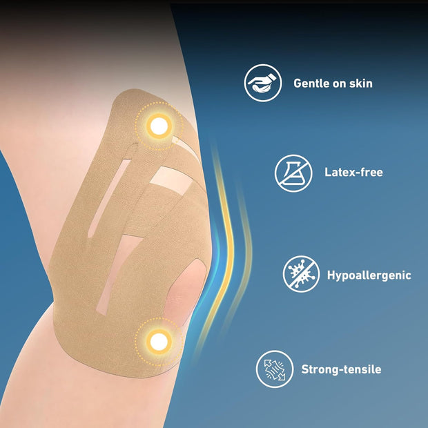 PreCut Kinesiology Tape for Knees, 12PCS Upgraded Waterproof KTQUICK Knee Tape for Knee Pain Relief Pre Cut, Original Cotton Athletic Knee Tape, Waterproof&Hypoallergenic Latex-Free for Sports (Black)