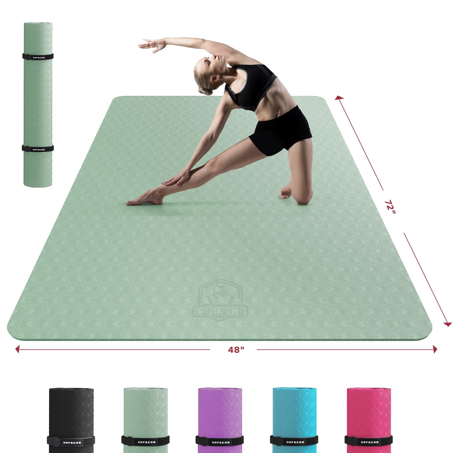 HAPBEAR Extra Large Yoga Mat - 72"x48"/78"x54", 1/4" & 1/3" Thick, Non-Slip, Durable, Eco-Friendly, Wide Exercise Mat for Home Workouts, Yoga, Pilates, Stretching, Meditation (Barefoot Exercise)