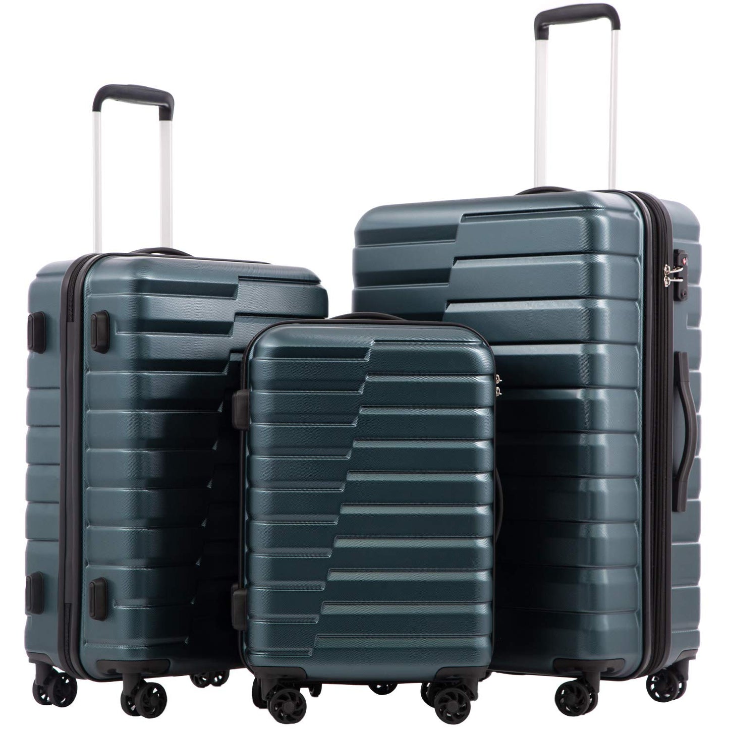 Coolife Expandable Suitcase Luggage set PC ABS TSA Lock Spinner Carry on 3 Piece Sets (blue)