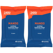 Mando Deodorant Wipes - 24 Hour Odor Control - Aluminum Free, Baking Soda Free, Skin Safe (15 Count (Pack of 3)