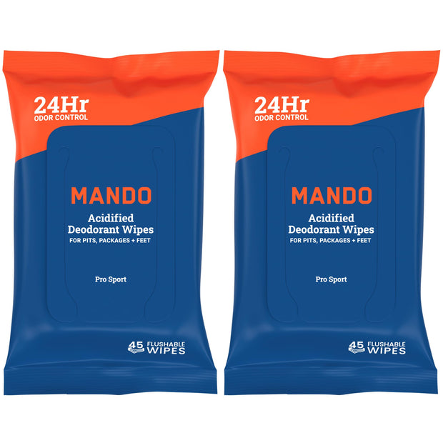 Mando Deodorant Wipes - 24 Hour Odor Control - Aluminum Free, Baking Soda Free, Skin Safe (15 Count (Pack of 3)