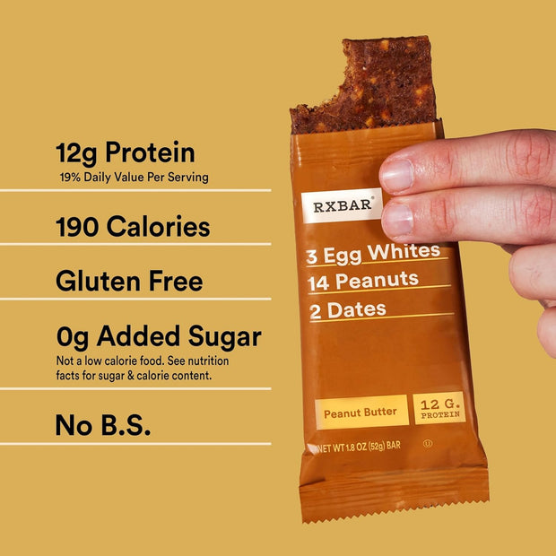 RXBAR Protein Bars, 12g Protein, Gluten Free Snacks, Snack Bars, Peanut Butter, 22oz Box (12 Count)