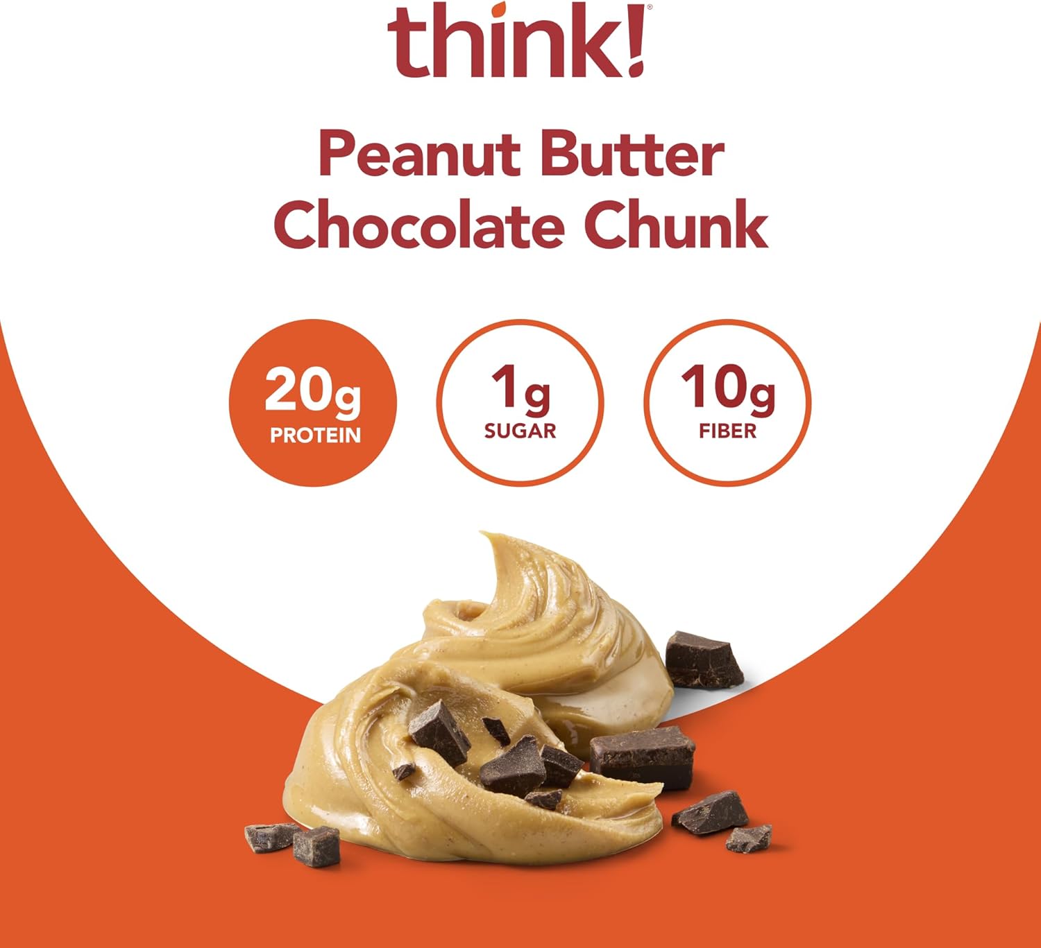 think! Protein Bars, High Protein Snacks, Gluten Free, High Fiber, Peanut Butter Chocolate Chunk, 10 Count