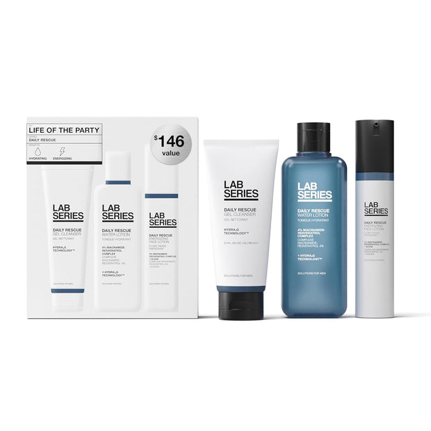 Lab Series Daily Rescue Men's Skincare Set - Essential Skin Care Routine Kit Includes Face Wash for Men - Hydrating Face Toner - Men's Face Moisturizer Cream
